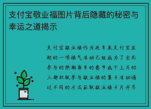 支付宝敬业福图片背后隐藏的秘密与幸运之道揭示